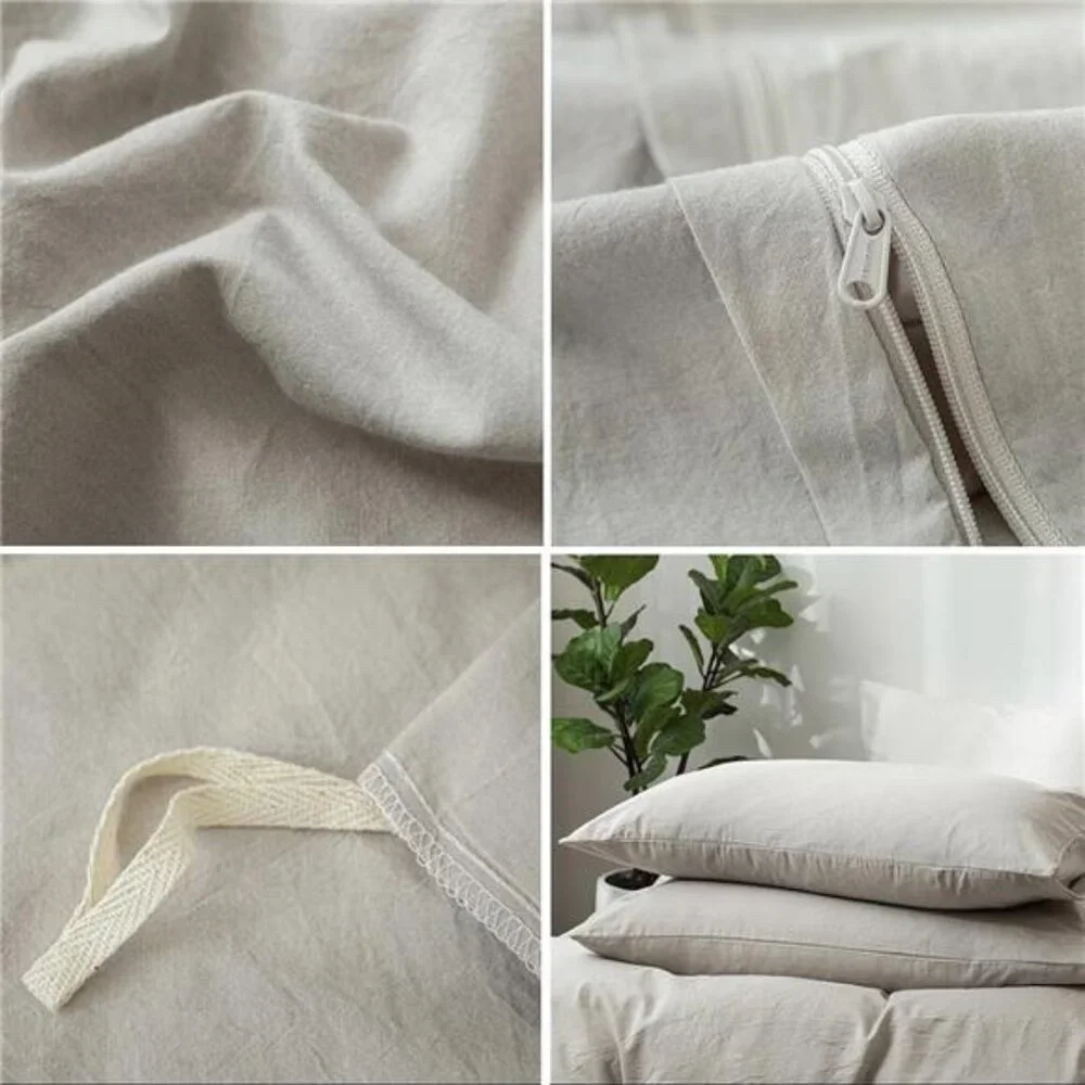 NEW West Elm Boho Cream Beige Queen / King Cotton Linen Bedding Duvet Sham Set